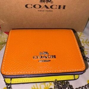 Coach Mini Wallet on a Chain in a colorblock